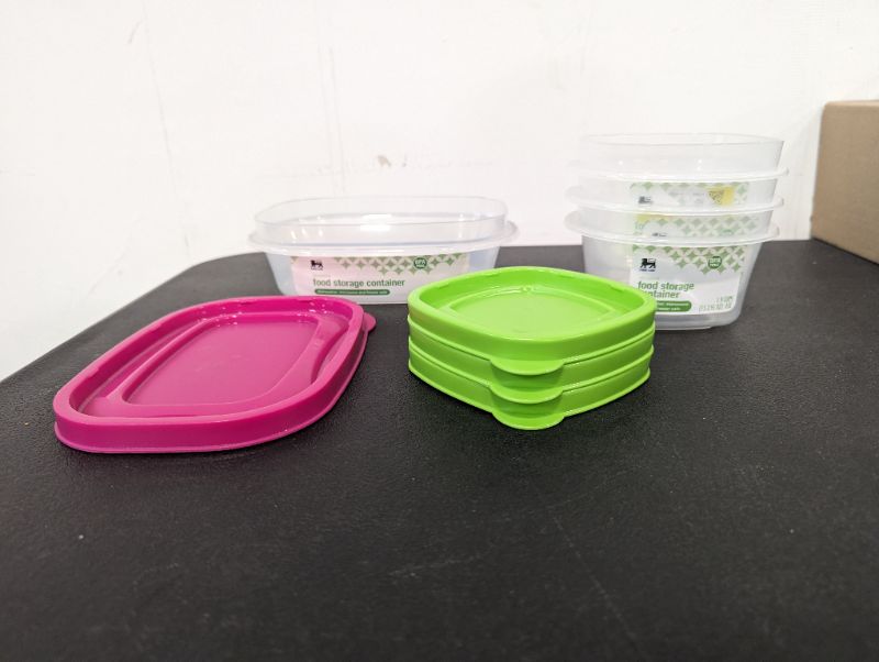 Photo 1 of Food Lion - 4 Pack - Storage Containers w/Lids - 1 Rectangle, 2.8C + 3 Square, 1.9C