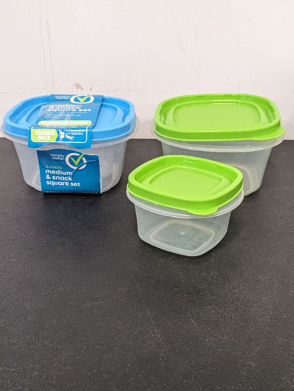 Photo 1 of Simply Done - 2 Sets - Medium Square Storage Container + Snack Square Storage Container w/Lids (1 Set Blue/1 Set Green)