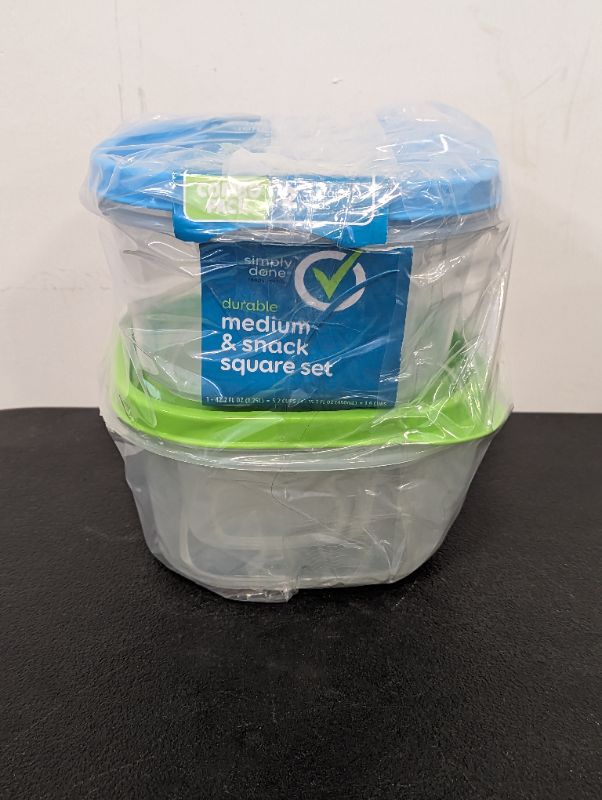 Photo 4 of Simply Done - 2 Sets - Medium Square Storage Container + Snack Square Storage Container w/Lids (1 Set Blue/1 Set Green)