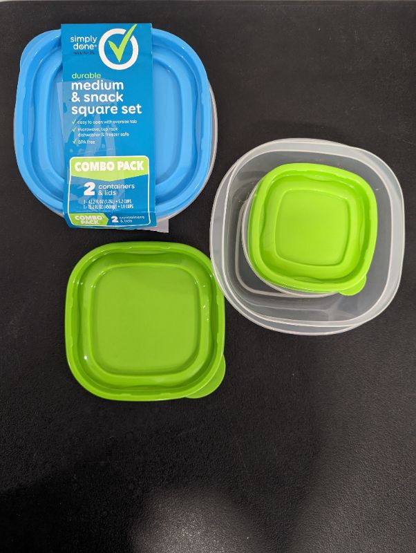 Photo 2 of Simply Done - 2 Sets - Medium Square Storage Container + Snack Square Storage Container w/Lids (1 Set Blue/1 Set Green)
