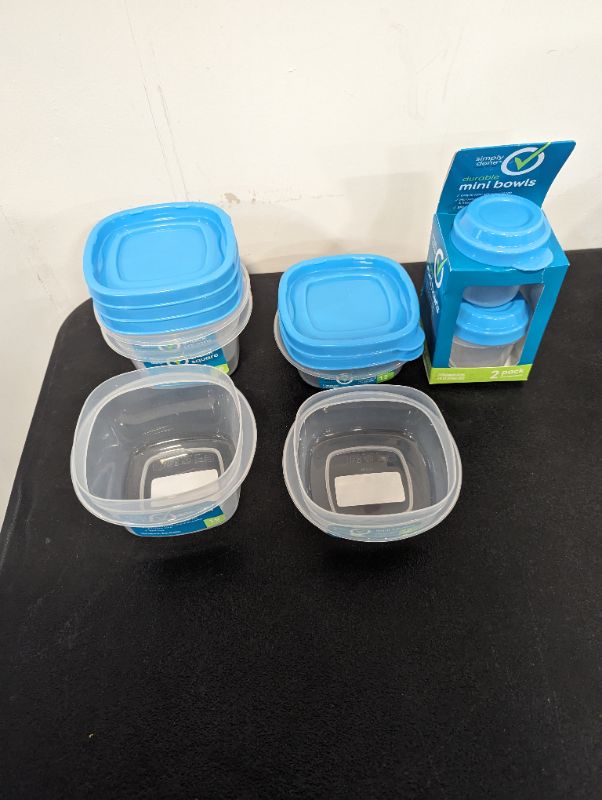 Photo 3 of Simply Done - Storage Container Bundle - 2 Mini Square, 1.2C + 2 Mini Bowls, 4oz + 3 Snack Square, 1.9C - Lids Included, Blue