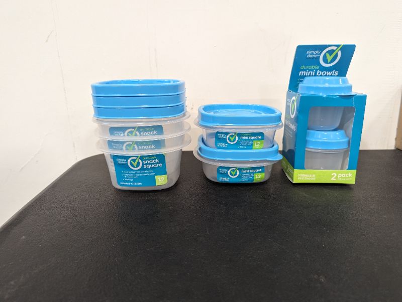 Photo 1 of Simply Done - Storage Container Bundle - 2 Mini Square, 1.2C + 2 Mini Bowls, 4oz + 3 Snack Square, 1.9C - Lids Included, Blue