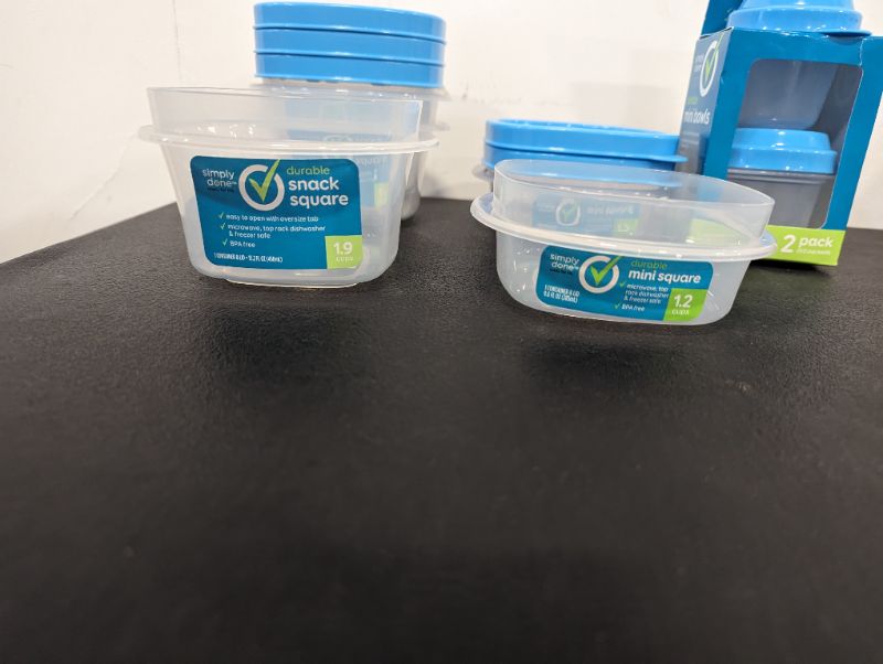 Photo 2 of Simply Done - Storage Container Bundle - 2 Mini Square, 1.2C + 2 Mini Bowls, 4oz + 3 Snack Square, 1.9C - Lids Included, Blue