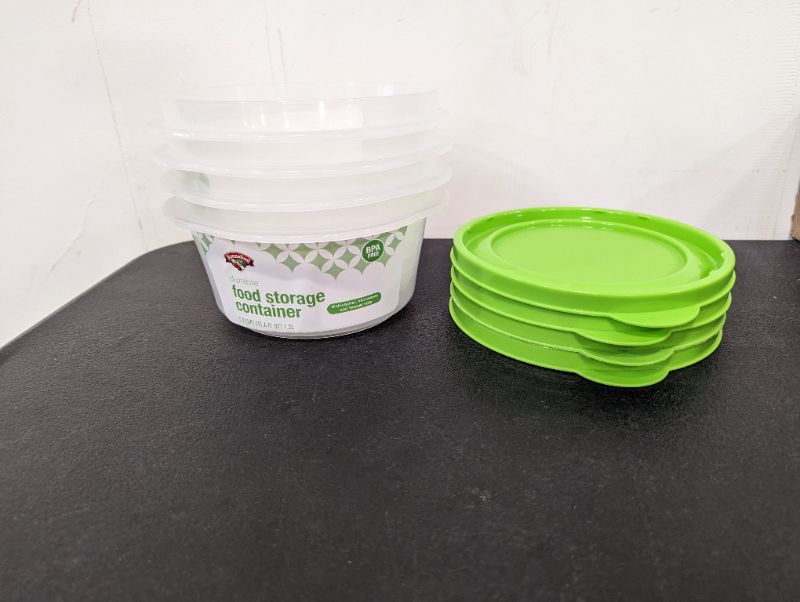 Photo 1 of Food Lion - 4 Pack - Storage Containers w/Lids (Green) - Round, 5.2C