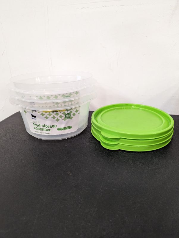 Photo 1 of Food Lion - 3 Pack - Storage Containers w/Lids (Green) - Round, 10.3C