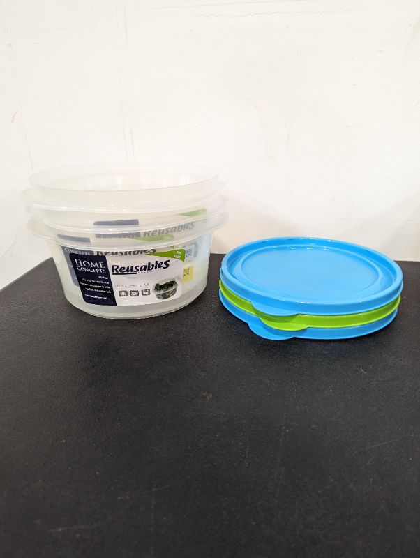 Photo 1 of Home Concepts - 3 Pack - Storage Containers w/Lids (Blue/Green) - Round, 10.3C