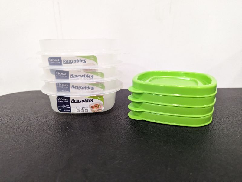 Photo 1 of Home Concepts - Reusables Containers w/Lids (Green) - 4 Pack - Square, 1.2C