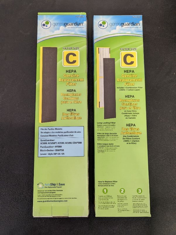 Photo 1 of GermGuardian Air Purifier Filter FLT5000 Genuine HEPA Replacement Filter C for AC5000, AC5000E, AC5250PT, AC5350B, AC5350BCA, AC5350W, AC5300B Germ Guardian Air Purifiers (Pack of 2)