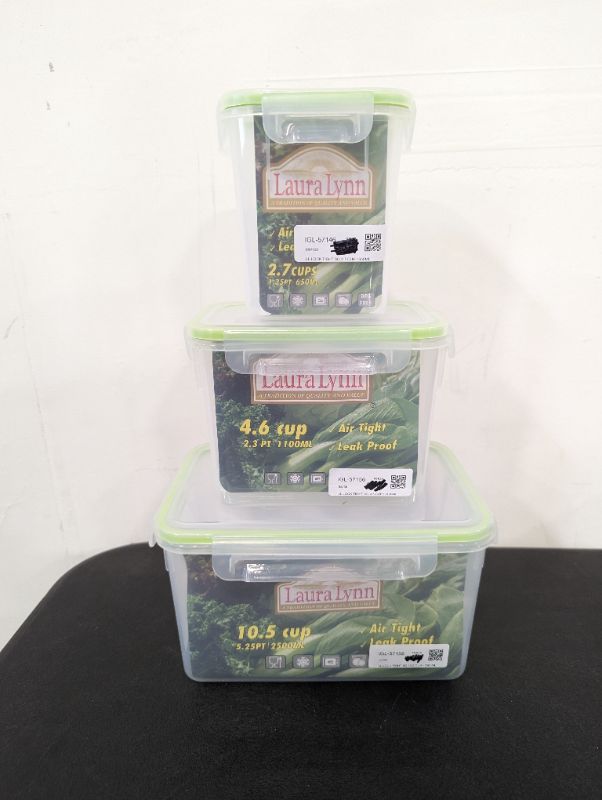 Photo 1 of Laura Lynn - Lock Lid Container Set - 3 Containers & 3 Lids - 2.7C, 4.6C, + 10.5C