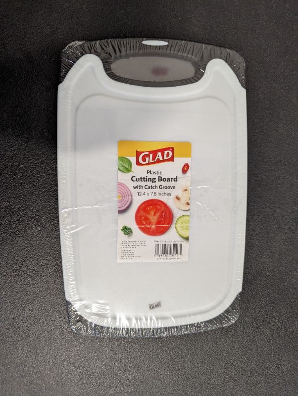 Photo 1 of Glad - Plastic Cutting Board w/Catch Groove - 12.4 x 7.8" - White/Grey