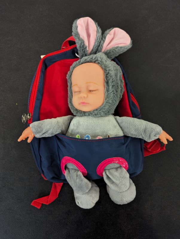 Photo 1 of Candy Bag - Toddler Leash Backpack - Navy w/Baby Dressed as Bunny