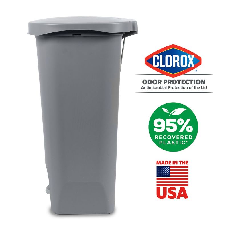Photo 2 of Glad Trash Can | Plastic Kitchen Waste Bin with Odor Protection of Lid | Hands Free with Step On Foot Pedal and Garbage Bag Rings, 13 Gallon, Grey
