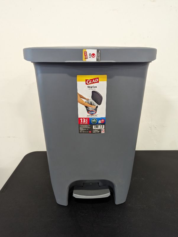 Photo 4 of Glad Trash Can | Plastic Kitchen Waste Bin with Odor Protection of Lid | Hands Free with Step On Foot Pedal and Garbage Bag Rings, 13 Gallon, Grey
