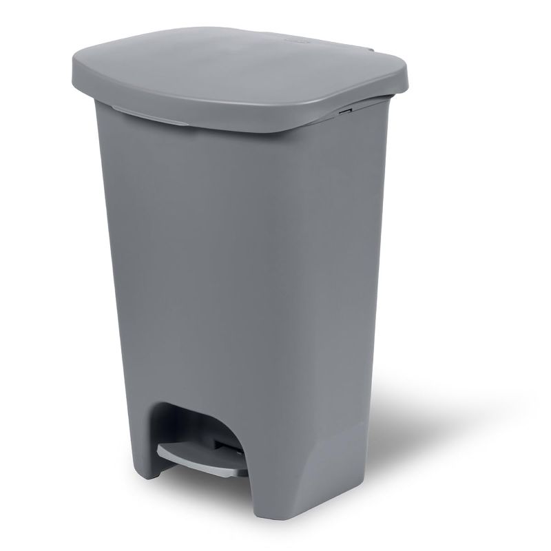 Photo 1 of Glad Trash Can | Plastic Kitchen Waste Bin with Odor Protection of Lid | Hands Free with Step On Foot Pedal and Garbage Bag Rings, 13 Gallon, Grey
