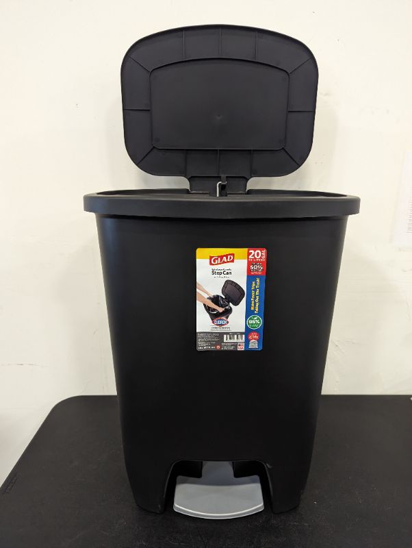 Photo 7 of Glad 20 Gallon Trash Can - Plastic Kitchen Waste Bin with Odor Protection of Lid - Hands Free with Step On Foot Pedal and Garbage Bag Rings, Black
