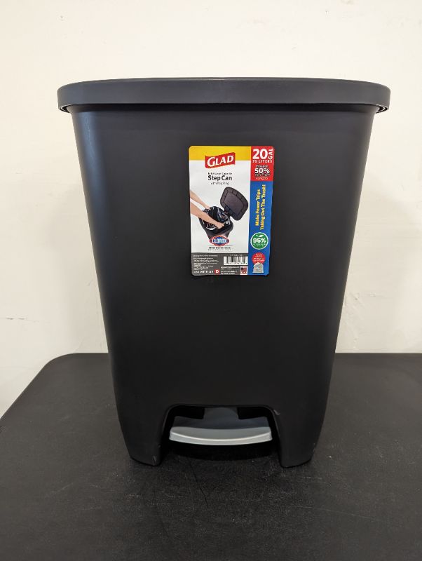Photo 4 of Glad 20 Gallon Trash Can - Plastic Kitchen Waste Bin with Odor Protection of Lid - Hands Free with Step On Foot Pedal and Garbage Bag Rings, Black
