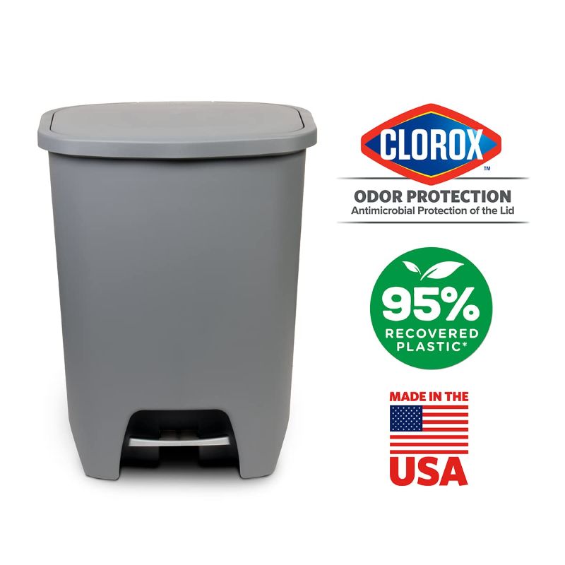 Photo 2 of Glad Kitchen Trash Can | Large Plastic Waste Bin with Odor Protection of Lid | Hands Free with Step On Foot Pedal and Garbage Bag Rings, 20 Gallon, Grey
