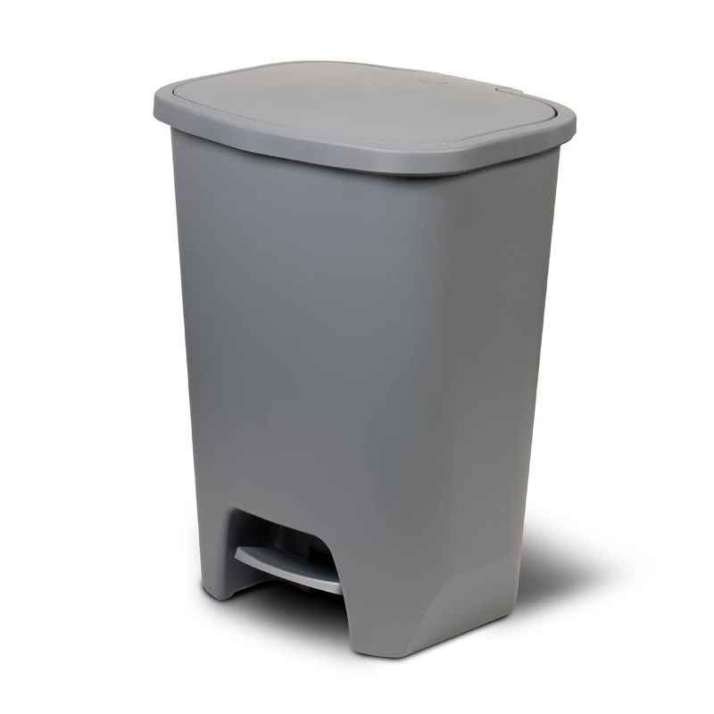 Photo 1 of Glad Kitchen Trash Can | Large Plastic Waste Bin with Odor Protection of Lid | Hands Free with Step On Foot Pedal and Garbage Bag Rings, 20 Gallon, Grey
