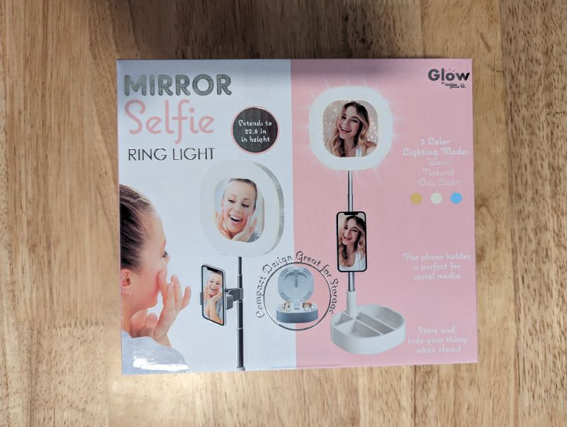Photo 5 of Gabba Goods Mirror Selfie Ring Light for Girls 3 Modes, Universal Phone Holder Extends to 22.5in, Foldable - White
