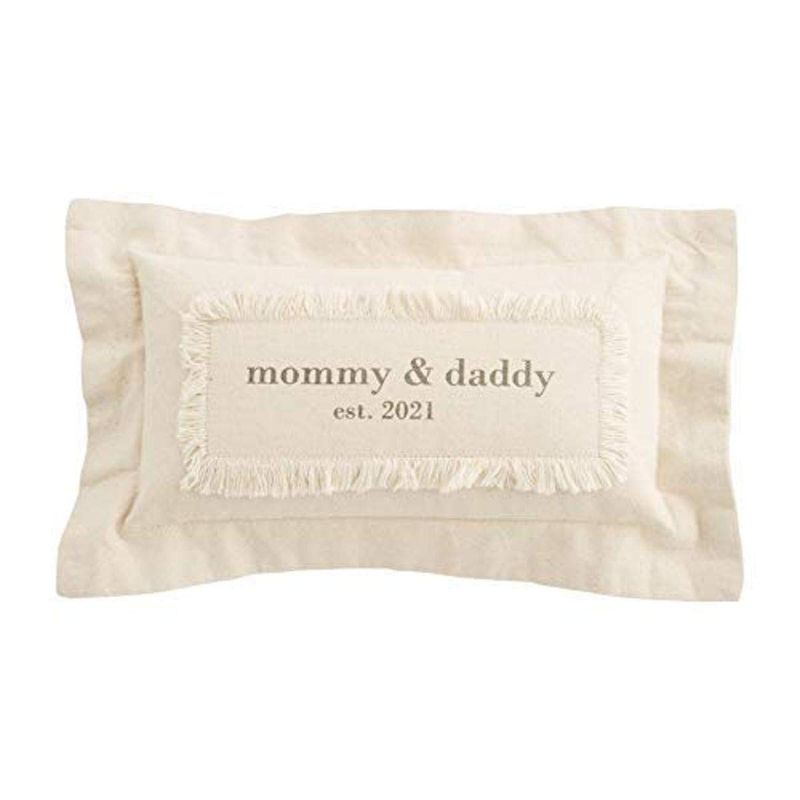 Photo 1 of Mud Pie Mommy Daddy EST 2021 Pillow, 1 Count (Pack of 1), Tan