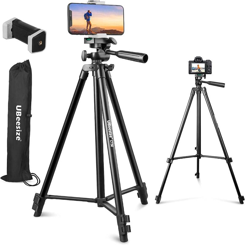 Photo 1 of UBeesize 50” Phone Tripod Stand, Aluminum Lightweight Tripod for Camera and Phone, Cell Phone Tripod with Phone Holder and Carry Bag, Compatible with iPhone & Android
