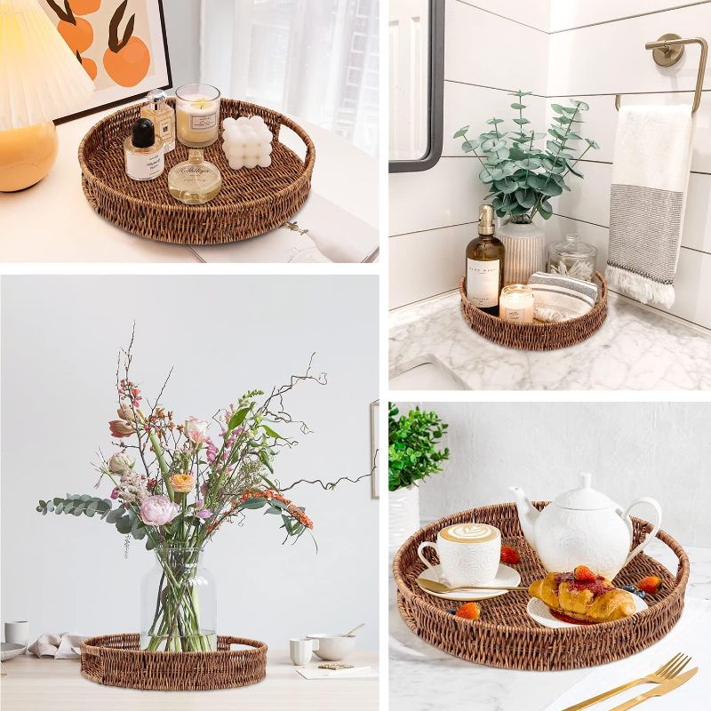 Photo 4 of SEDISON Rattan Tray 13.8 inch / 35cm Hand Woven Wicker Tray for Coffee Table Home Kitchen Decorative, Large Rattan Serving Tray
