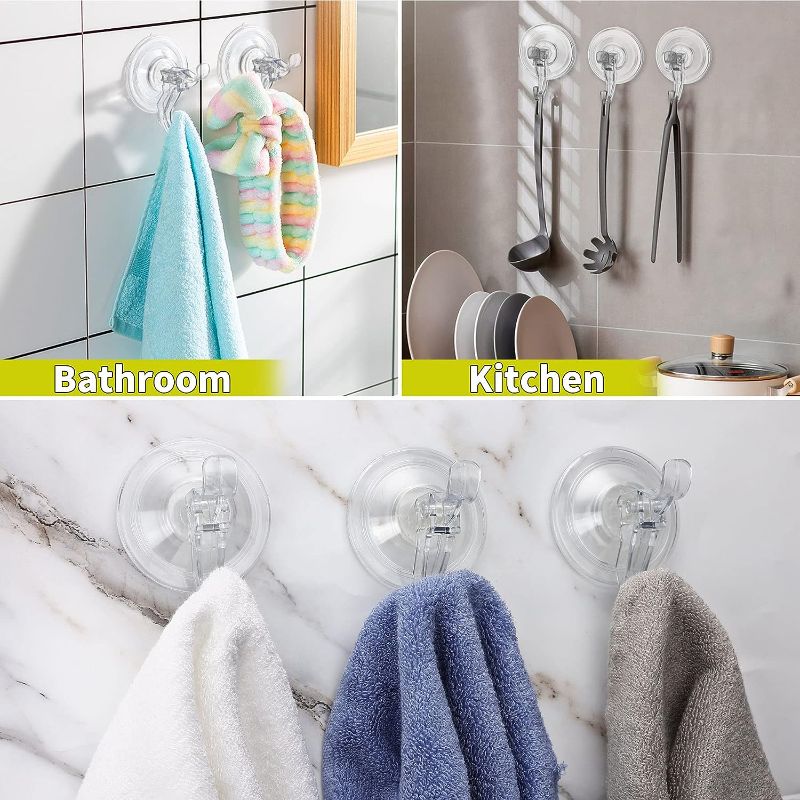 Photo 3 of Antimbee 3-Pack Strong Vacuum Suction Cup Hooks Hanger for Shower, Glass Door Window Christmas Wreath Hanger (Transparent Dual Hooks Design)
