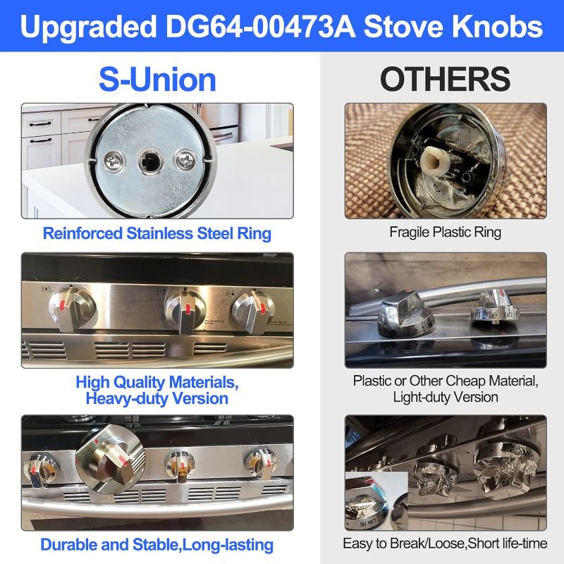 Photo 3 of [Upgraded] DG64-00473A Stove Knobs Compatible with Samsung Gas Range, Reinforced Stainless Steel Protection Power Ring, Ultra Durable Control Knobs Replacement for Samsung Stove Burner Oven (5 Pack)
