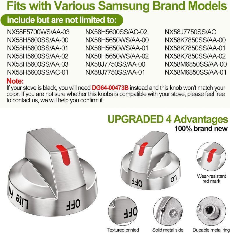 Photo 2 of [Upgraded] DG64-00473A Stove Knobs Compatible with Samsung Gas Range, Reinforced Stainless Steel Protection Power Ring, Ultra Durable Control Knobs Replacement for Samsung Stove Burner Oven (5 Pack)
