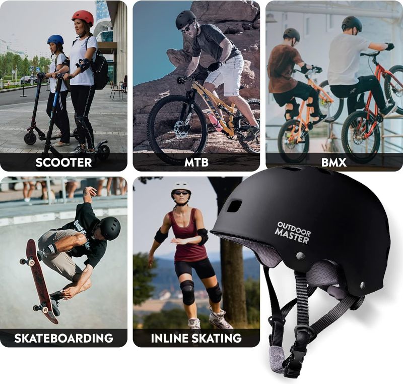 Photo 3 of OutdoorMaster Skateboard Cycling Helmet - Two Removable Liners Ventilation Multi-Sport Scooter Roller Skate Inline Skating Rollerblading for Kids, Youth & Adults - Black, XL
