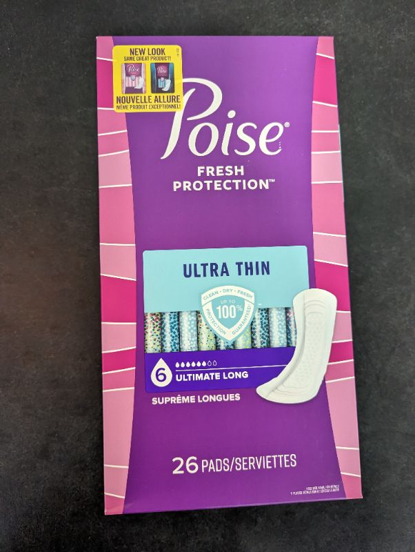 Photo 2 of Poise Ultra Thin Incontinence Pads & Postpartum Incontinence Pads, 6 Drop Ultimate Absorbency, Long Length, Pack of 26