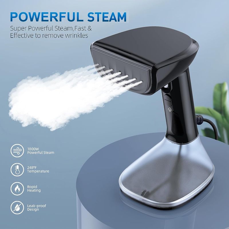 Photo 2 of NTAYDZSW Handheld Steamer for Clothes - 1800W Powerful Steam, 2 Modes for Wet and Dry Ironing, 20-Second Fast Heat-up, Large Detachable Water Tank with Heat-Resistant Gloves - Perfect for Removing Wrinkles from Garments and Fabrics.Black