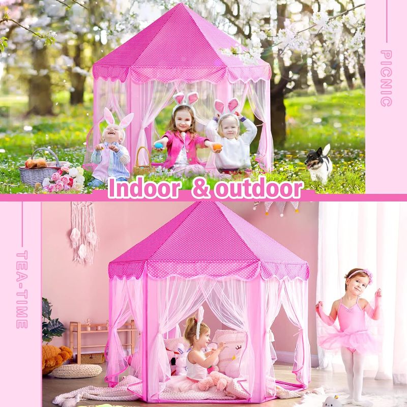 Photo 3 of Monobeach Princess Tent Girls Large Playhouse Kids Castle Play Tent with Star Lights Toy for Children Indoor and Outdoor Games, 55'' x 53'' (DxH)
