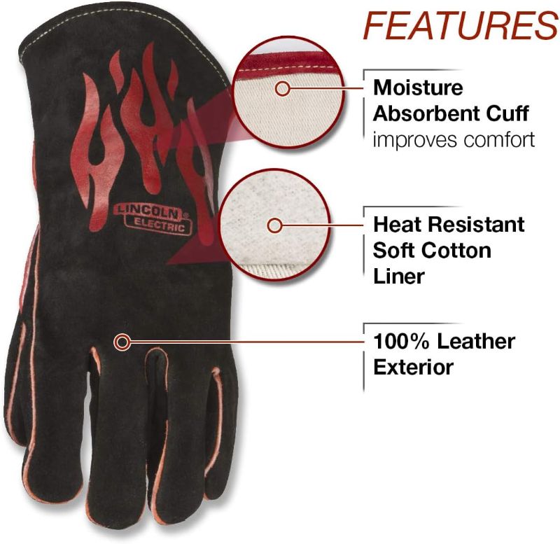 Photo 2 of Lincoln Electric Traditional MIG/Stick Welding Gloves | 14" Lined Leather | Kevlar Stitching | K2979-ALL, Black, Red, One Size