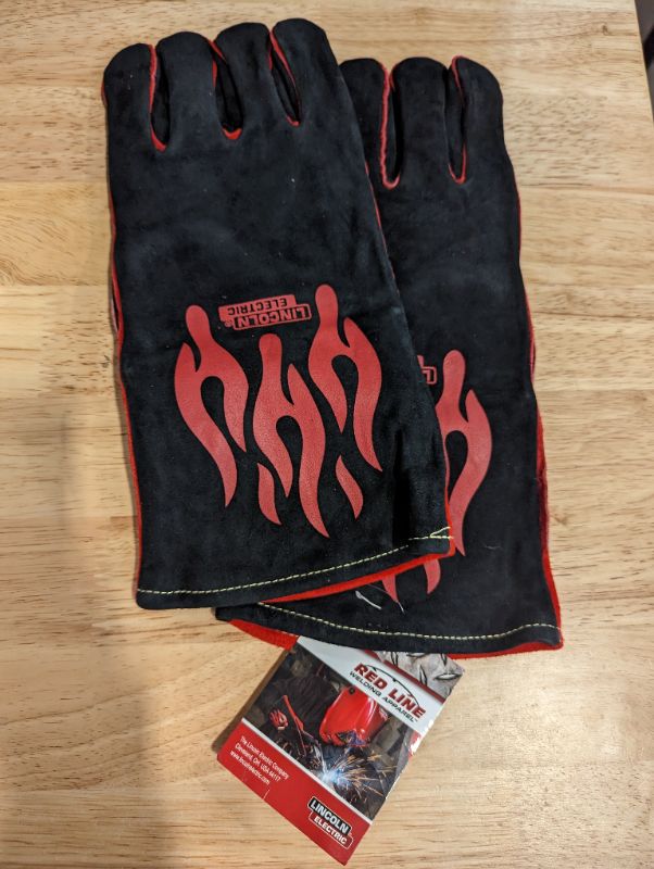 Photo 4 of Lincoln Electric Traditional MIG/Stick Welding Gloves | 14" Lined Leather | Kevlar Stitching | K2979-ALL, Black, Red, One Size