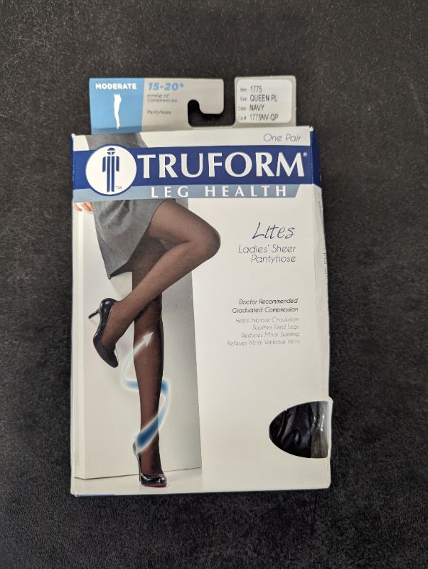 Photo 4 of Truform 1775, Women's Sheer Compression Pantyhose, 15-20 mmHg, Queen Plus, Navy