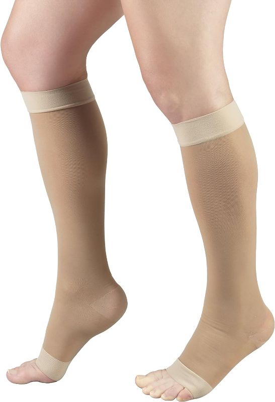Photo 3 of Truform Sheer Compression Stockings, 15-20 mmHg, Women's Knee High Length, Open Toe, 20 Denier, Nude, Small Nude Small (1 Pair)