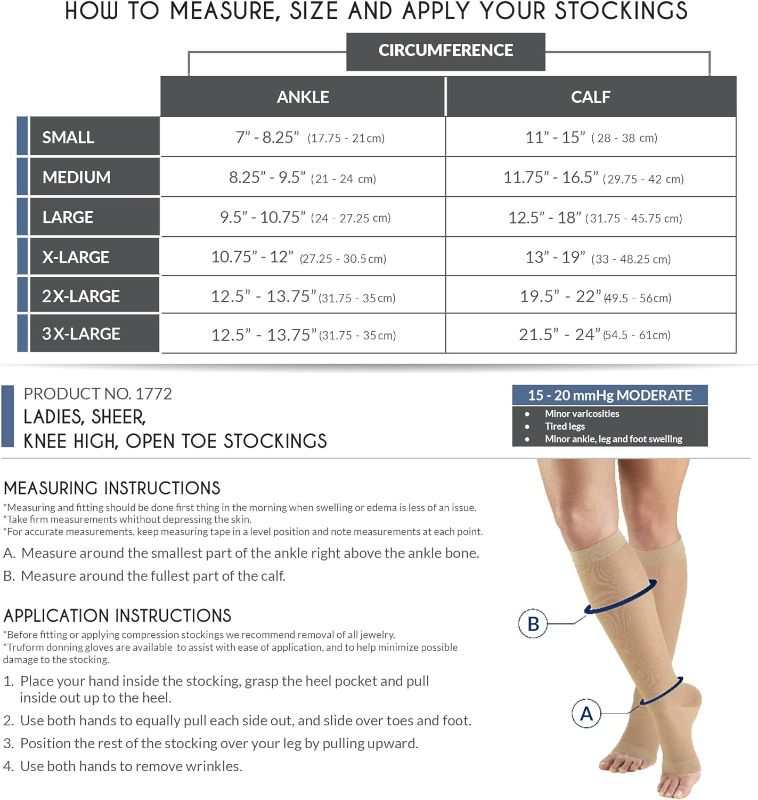 Photo 2 of Truform Sheer Compression Stockings, 15-20 mmHg, Women's Knee High Length, Open Toe, 20 Denier, Nude, Small Nude Small (1 Pair)