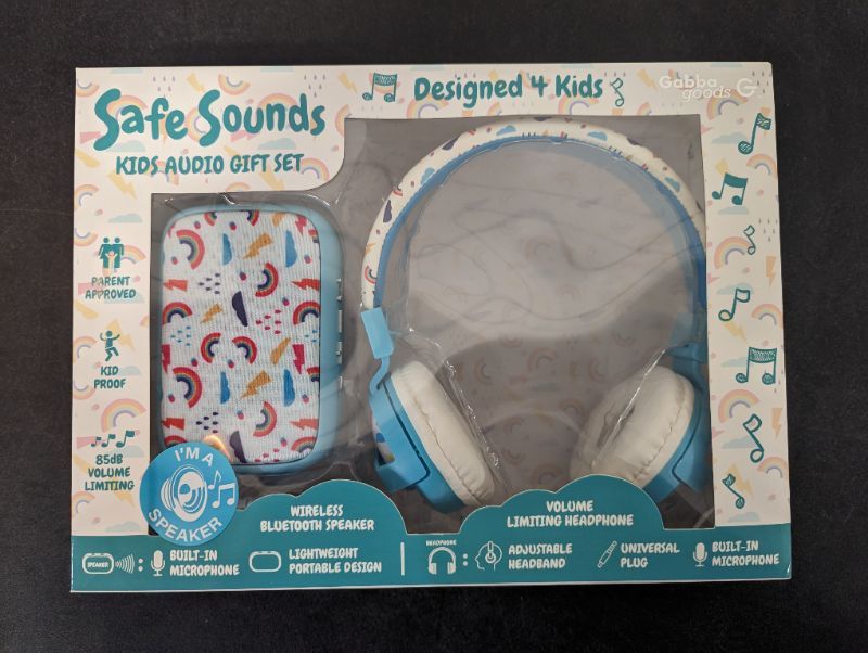 Photo 2 of Gabba Goods - Safe Sounds Bluetooth Speaker and Volume Limiting Over-Ear Headphones - Kids Audio Gift Set - Rainbows/Weather