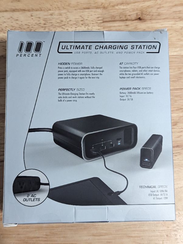 Photo 1 of 100 PERCENT MPU901 Wall Charging USB Station With Portable Battery that Slides Out, On-The-Go USB Power Pack