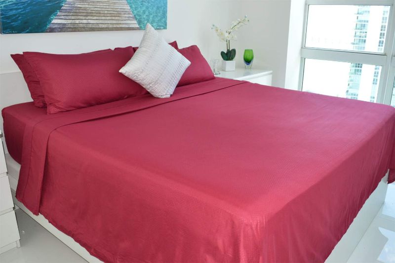 Photo 2 of Victoria Valenti Embossed Sheet Set with 4 Pillow Cases, Double Brushed and Ultra Soft with Deep Pockets for Extra Deep Mattress, Microfiber, Queen Burgundy
