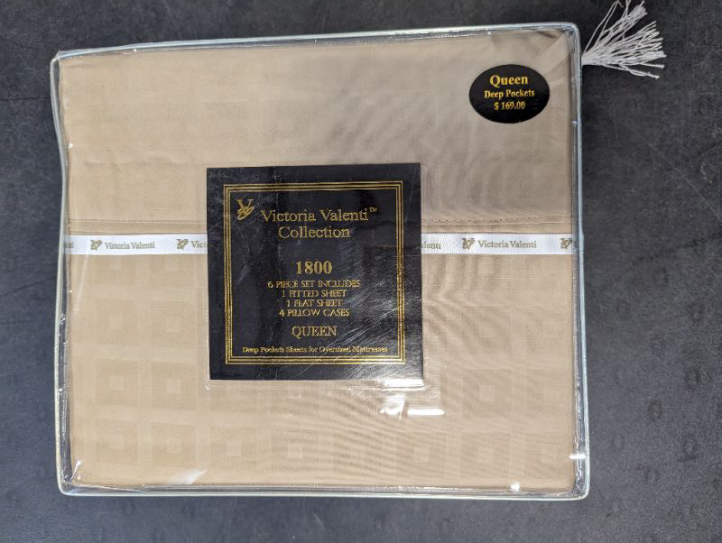 Photo 3 of Victoria Valenti Embossed Sheet Set with 4 Pillow Cases, Double Brushed and Ultra Soft with Deep Pockets for Extra Deep Mattress, Microfiber, Queen Taupe
