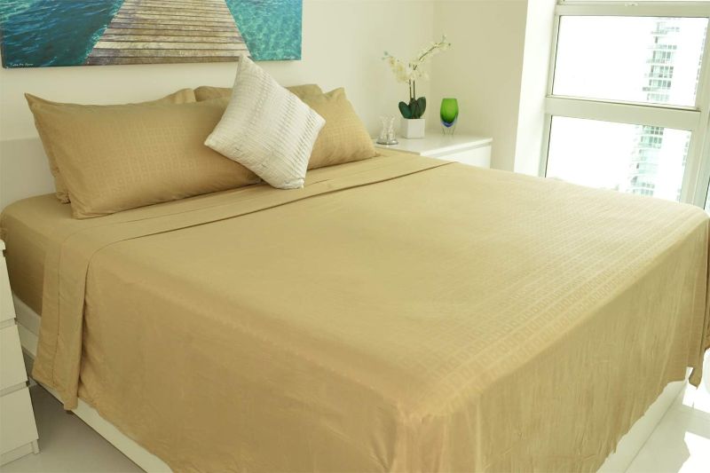 Photo 2 of Victoria Valenti Embossed Sheet Set with 4 Pillow Cases, Double Brushed and Ultra Soft with Deep Pockets for Extra Deep Mattress, Microfiber, Queen Taupe
