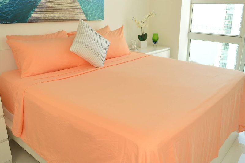 Photo 2 of Victoria Valenti Embossed Sheet Set with 4 Pillow Cases, Double Brushed and Ultra Soft with Deep Pockets for Extra Deep Mattress, Microfiber, Queen Coral
