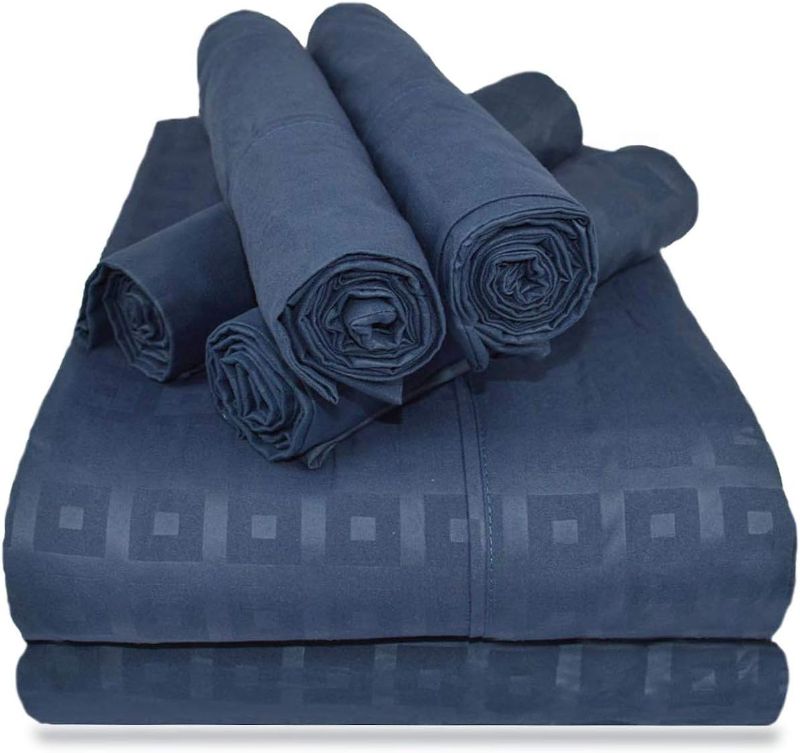 Photo 1 of Victoria Valenti Embossed Sheet Set with TWO Pillow Cases, Double Brushed and Ultra Soft with Deep Pockets for Extra Deep Mattress, Microfiber, TWIN - Navy - **stock photo for reference, Twin set only has 2 pillow cases**
