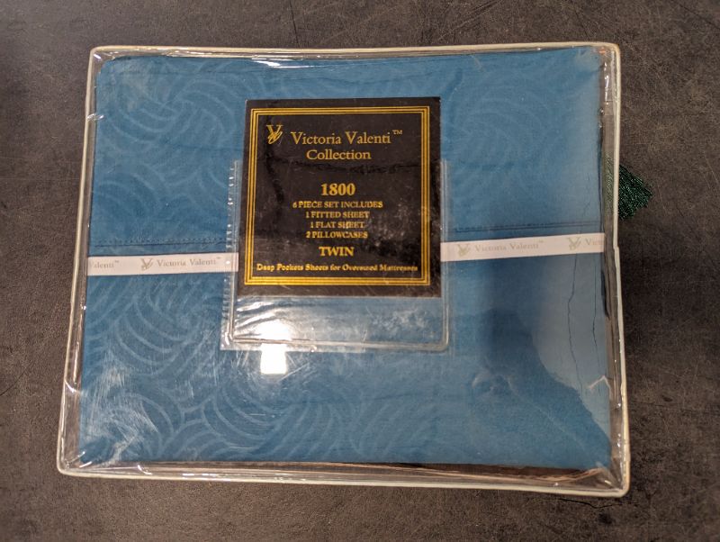 Photo 2 of Victoria Valenti Embossed Sheet Set with TWO Pillow Cases, Double Brushed and Ultra Soft with Deep Pockets for Extra Deep Mattress, Microfiber, TWIN - Dark Teal - **stock photo for reference, Twin set only has 2 pillow cases**
