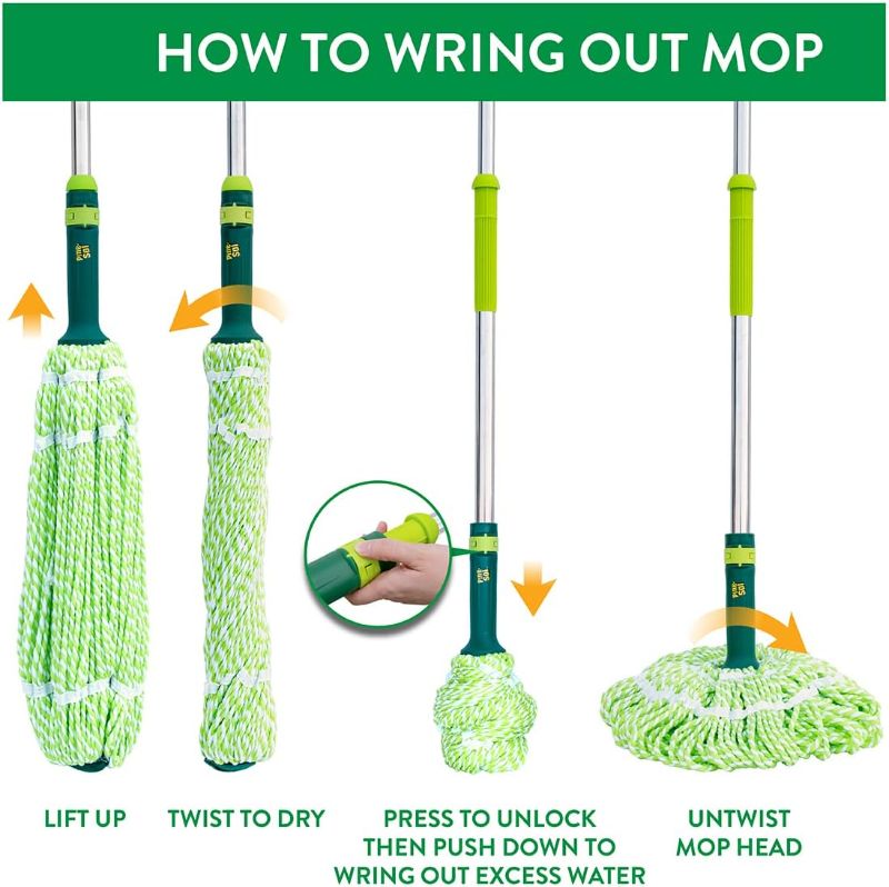 Photo 2 of Pine-Sol Microfiber Self Wringing – Easy Squeeze Twist Design for Wet Mopping | Household Cleaning Tool for Tile, Linoleum, Laminate Floors | Extendable Metal Handle, Green
