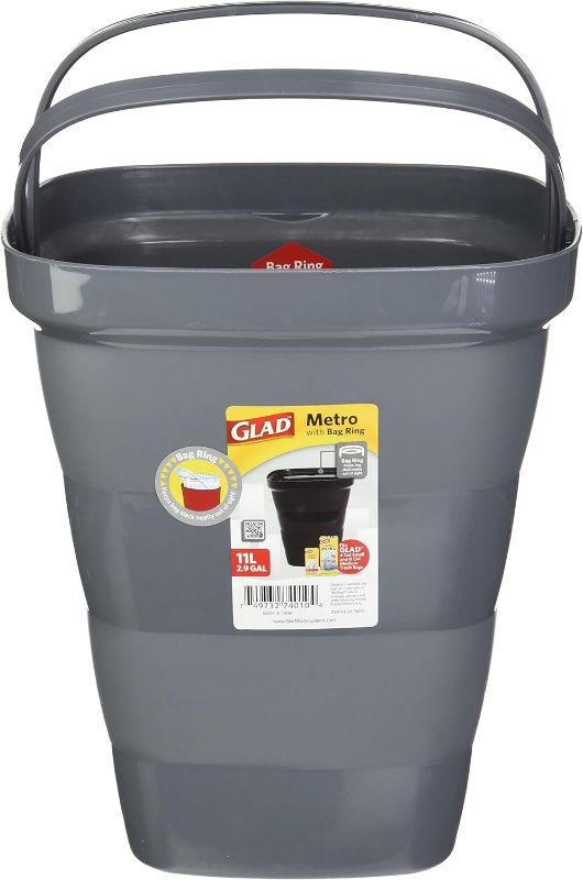 Photo 2 of Glad Metro Plastic Waste Bin – 11L, Square with Bag Ring, Grey