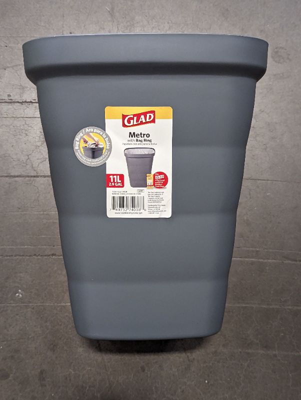 Photo 3 of Glad Metro Plastic Waste Bin – 11L, Square with Bag Ring, Grey
