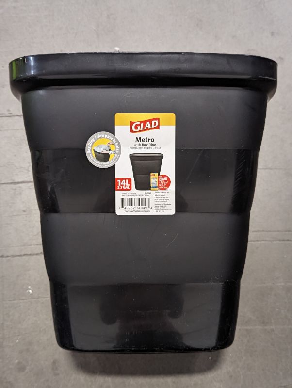 Photo 4 of Glad Metro Waste Bin with Bag Ring | Black Garbage Container, 14L
